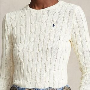 Ralph Lauren Cream-Colored Cable Knit Cotton Crewneck Sweater